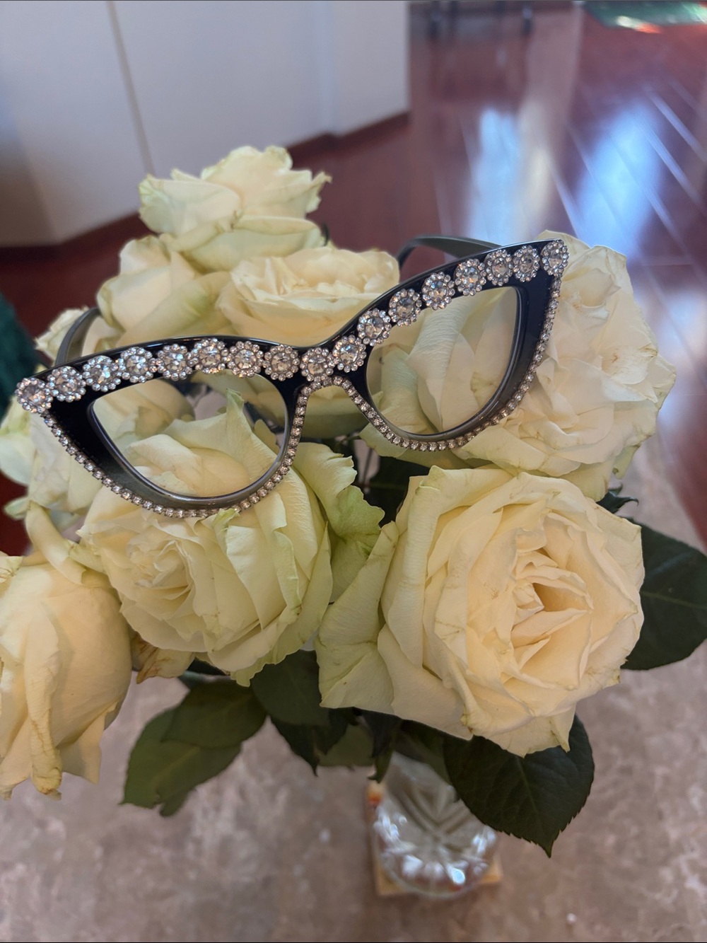 Embellished Black Cat-Eye Sunglasses with Crystal Accents